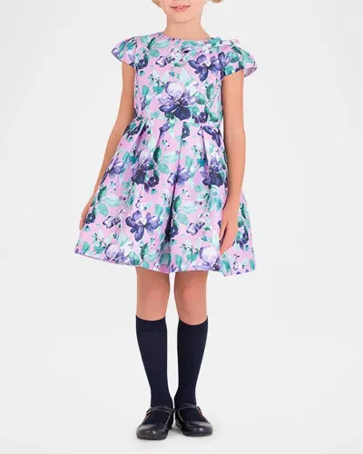 Mama Luma Kids' Girl's Aquarela Floral-print Pleated Dress In Lilac