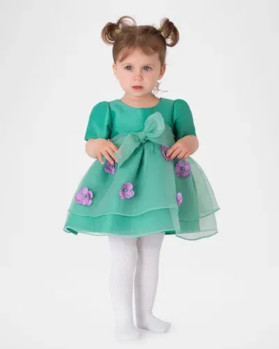 Mama Luma Kids' Girl's Dress W/ Floral Appliques In Green