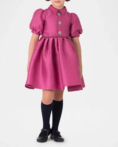 Mama Luma Kids' Girl's Enchanting Brooch Puff Sleeve Dress In Mulberry