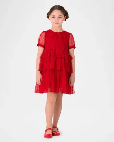 Mama Luma Kids' Girl's Tiered Pleated Tulle Dress In Red