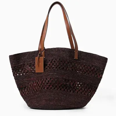 Manebi Raffia Shoulder Bag In Brown