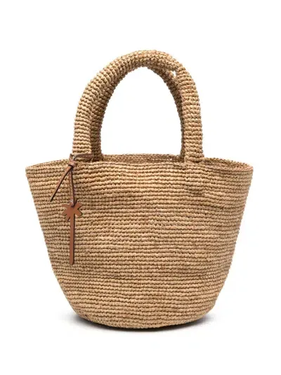 Manebi Mini Raffia Tote Bag In Beige