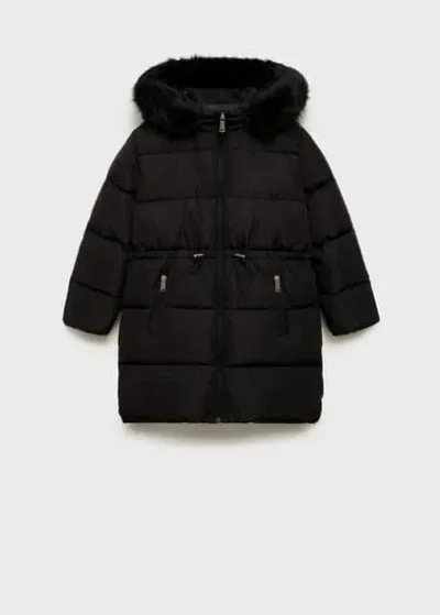 Mango Kids' Quilted Feather Coat Black