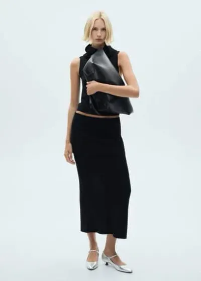 Mango Ribbed Midi Skirt Black