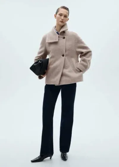 Mango High Neck Wool Coat Beige