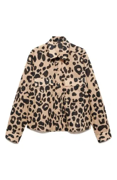 Mango Animal Print Cotton Button-up Shirt In Ecru