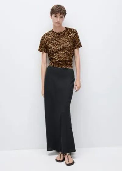 Mango Animal-print Cotton T-shirt Brown In Marron