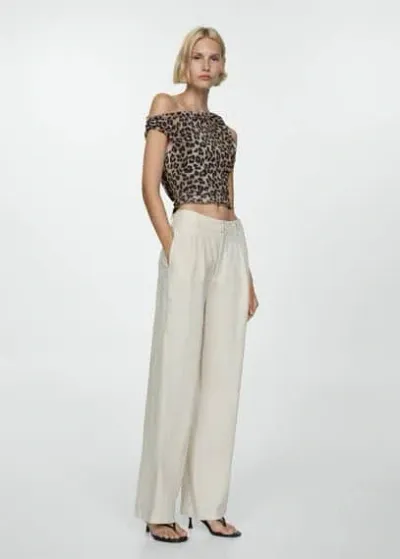 Mango Asymmetric Leopard Print Top Medium Brown