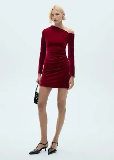 Mango Asymmetric Velvet Dress Red In Rouge