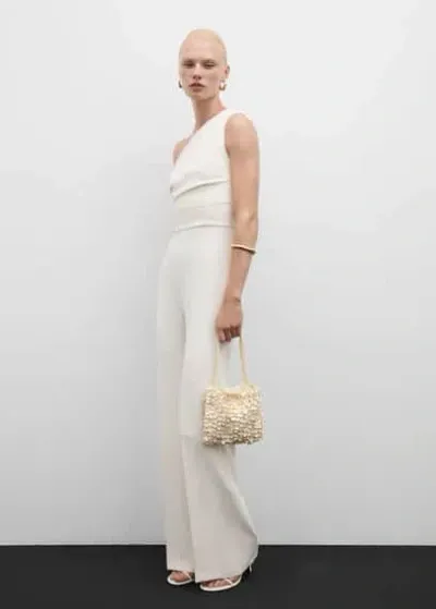 Mango Asymmetrical Jumpsuit With Draped Detail Off White