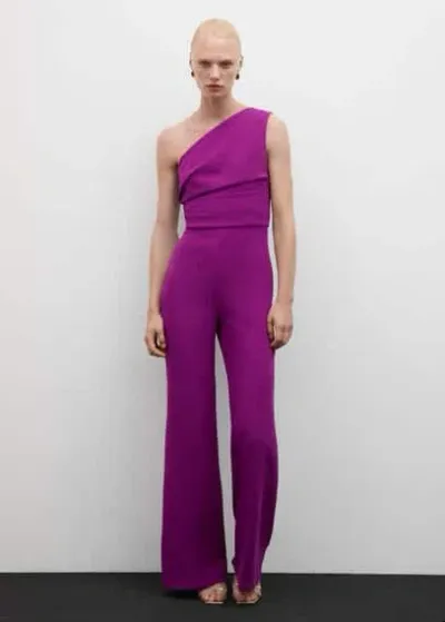 Mango Asymmetrical Jumpsuit With Draped Detail Purple