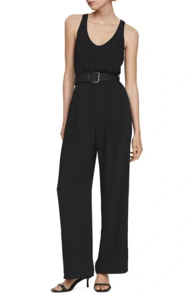 Mango Belted Sleeveless Jumpsuit In Black