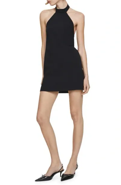 Mango Bobiet Halter Minidress In Black