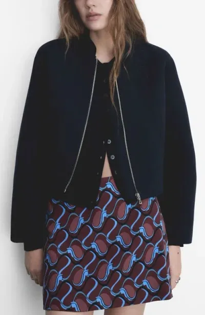 Mango Bomber Jacket In Dark Navy