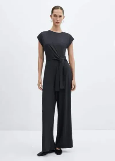 Mango Bow Long Jumpsuit Charcoal