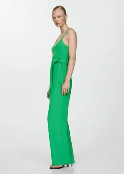 Mango Bow Long Jumpsuit Green