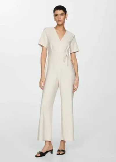 Mango Bow Wrap Jumpsuit Ecru