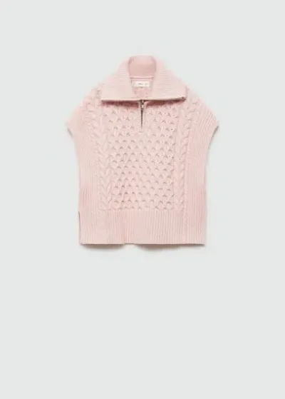 Mango Kids' Braided-knit Gilet Light Pink