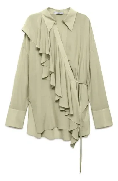 Mango Bruna Ruffle Button-up Shirt In Green