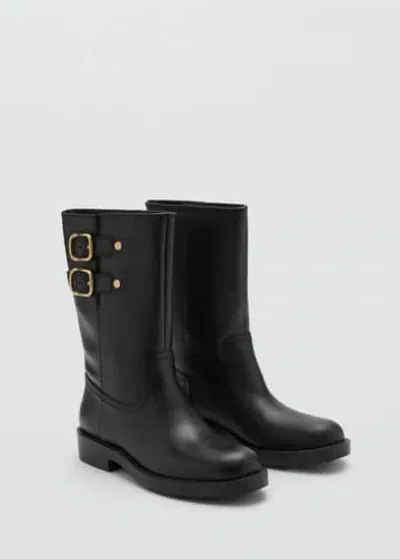 Mango Buckle Leather Ankle Boots Black In Noir