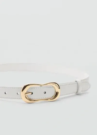 Mango Buckle Skinny Belt Ecru