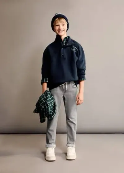 Mango Kids' Button-down Stand Collar Sweater Dark Navy