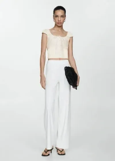 Mango Buttoned Crop Top Off White