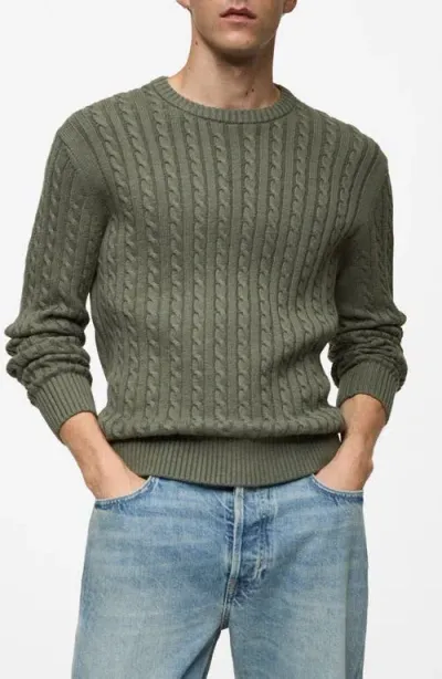 Mango Cable Stitch Cotton Blend Sweater In Forest Green