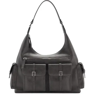 Mango Cargo Pocket Faux Leather Shoulder Bag In Dark Grey