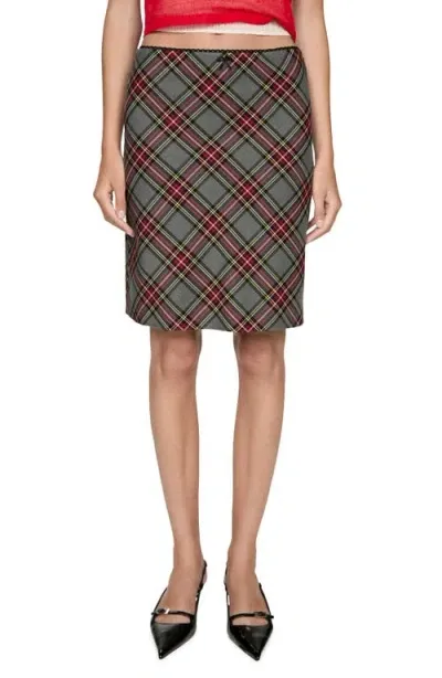 Mango Women's Lace Finish Check Skirt In Red