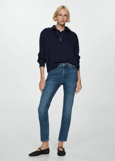 Mango Claudia Waxed Slim-fit Cropped Jeans Dark Blue