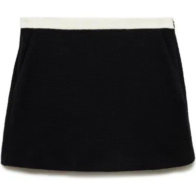 Mango Contast Waist Pencil Miniskirt In Black