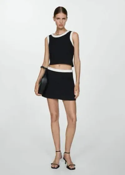 Mango Contrast Waist Miniskirt Black