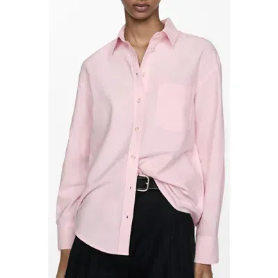 Mango Cotton Button-up Shirt In Pale Pink