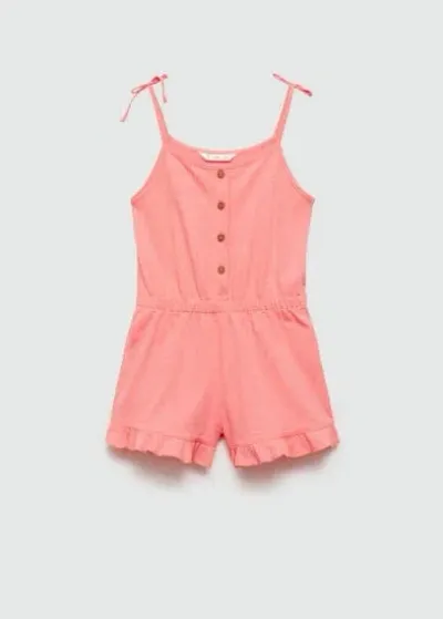 Mango Kids' Cotton Short Jumpsuit Neon Pink