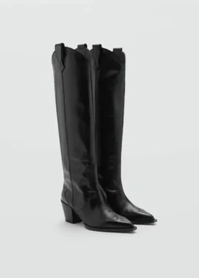 Mango Cowboy Leather Boots Black