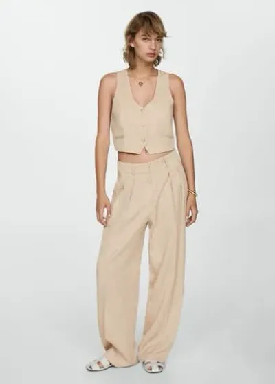 Mango Cropped Lyocell Waistcoat Beige