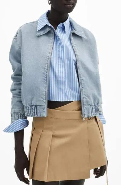 Mango Denim Bomber Jacket In Light Blue