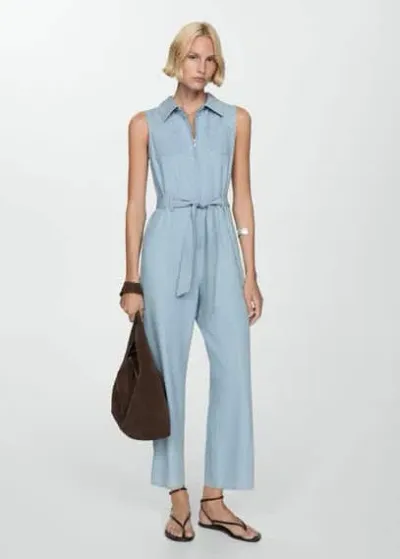 Mango Denim Jumpsuit Belt Light Blue