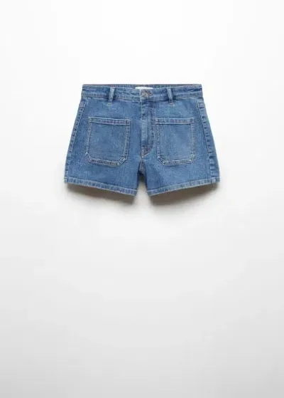 Mango Kids' Short En Jean Poches In Bleu Foncé