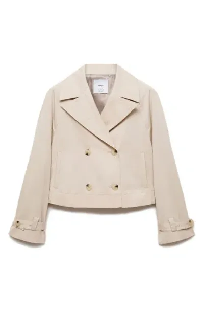 Mango Double Breasted Crop Trench Coat In Beige