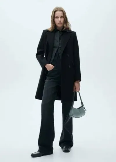 Mango Double-breasted Wool Coat Black