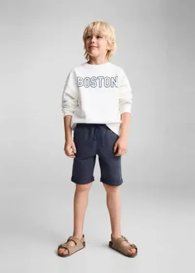 Mango Kids' Elastic Waist Cotton Bermuda Shorts Dark Navy