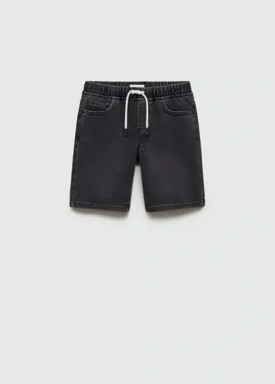 Mango Kids' Elastic Waist Denim Bermuda Shorts Black Denim