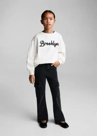 Mango Kids' Embroidered Detail Cotton Sweatshirt Off White