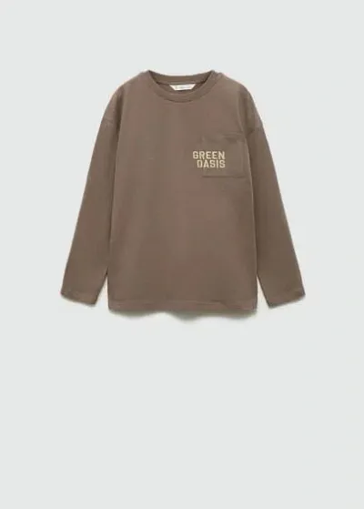 Mango Kids' Embroidered Long-sleeved T-shirt Medium Brown