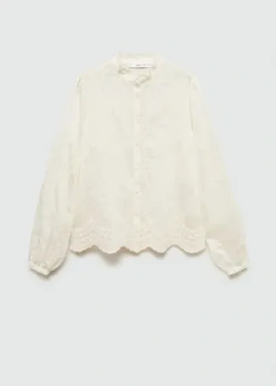 Mango Embroidered Lyocell Shirt Off White