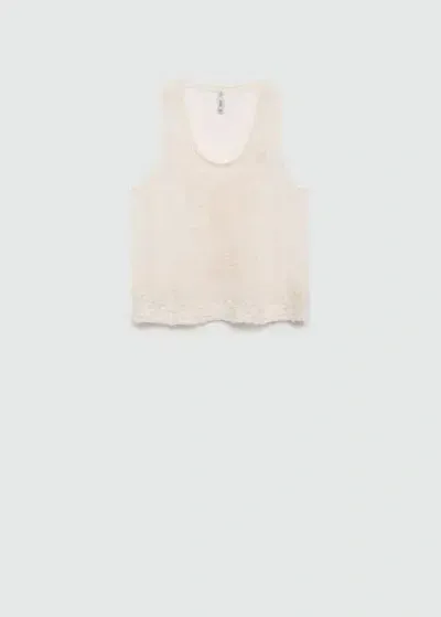 Mango Embroidered Strap Top Off White