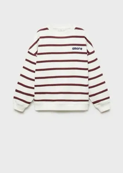 Mango Kids' Embroidery Striped Sweatshirt Off White