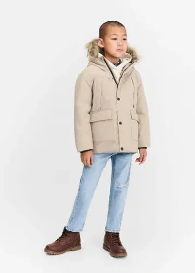 Mango Kids' Faux Fur Hood Quilted Coat Medium Brown